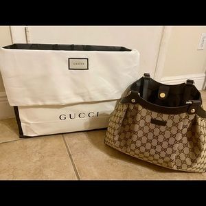 Gucci Gg Shoulder Bag Beige Dark Brown 388919